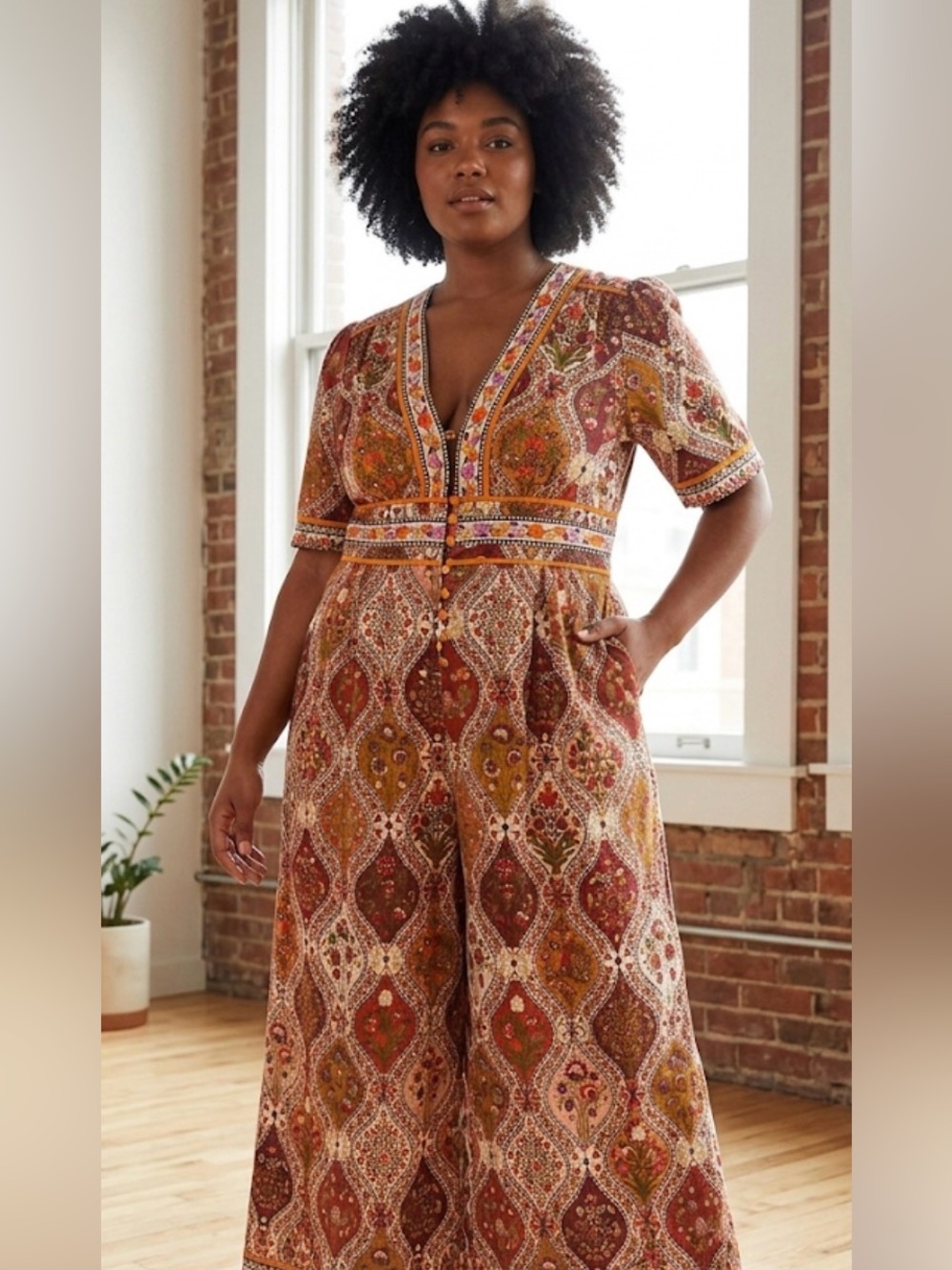 FARM Rio Rust Red Floral-Trimmed Boho Dress